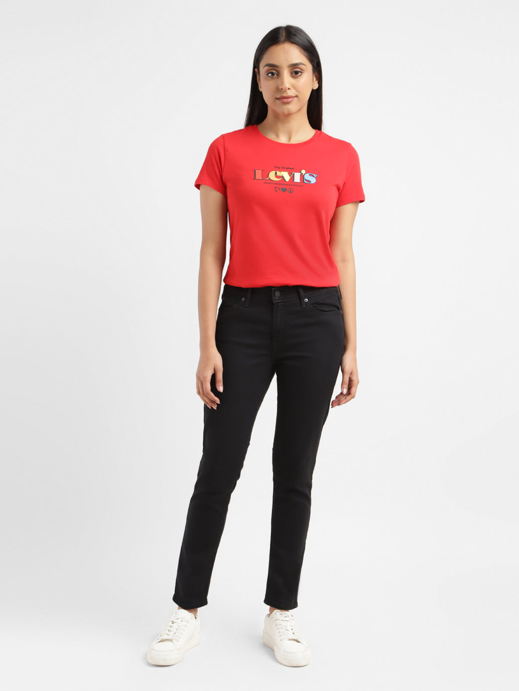 Women's 711 Black Skinny Fit Mid Rise Jeans - ModelFront View