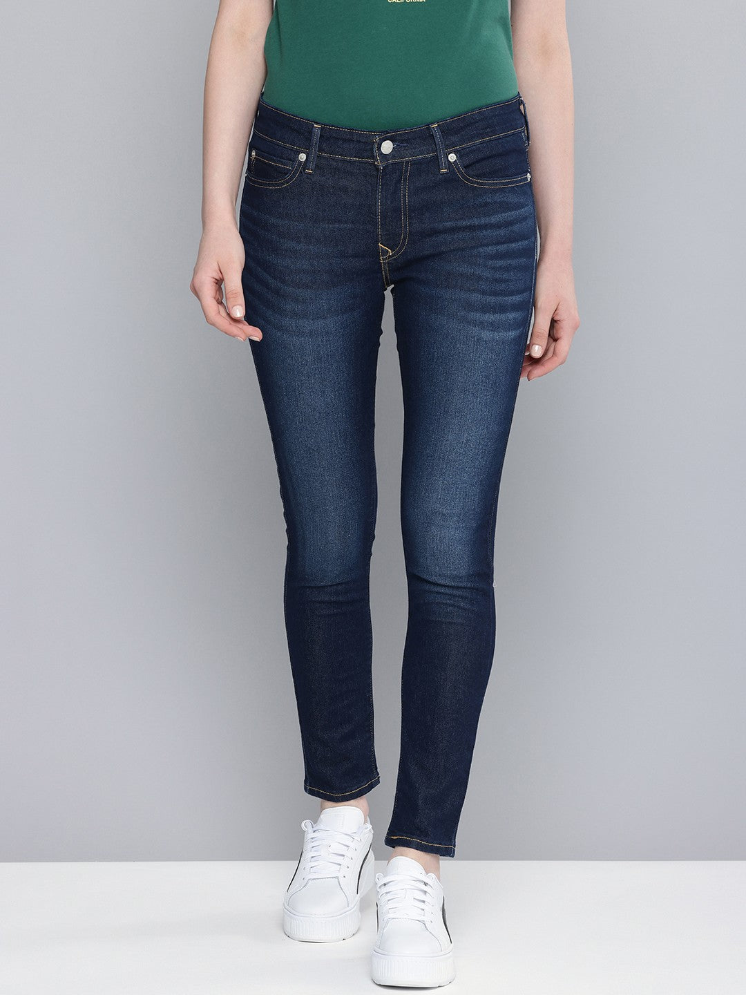 Women's 711 Blue Skinny Fit Mid Rise Jeans - Front View