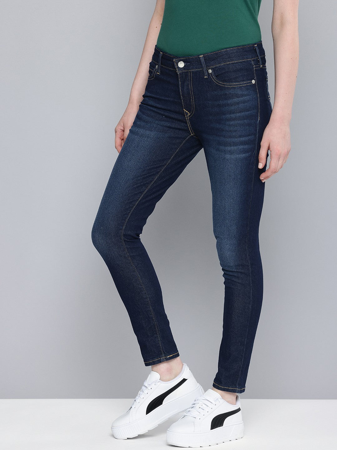 Women's 711 Blue Skinny Fit Mid Rise Jeans - Side View