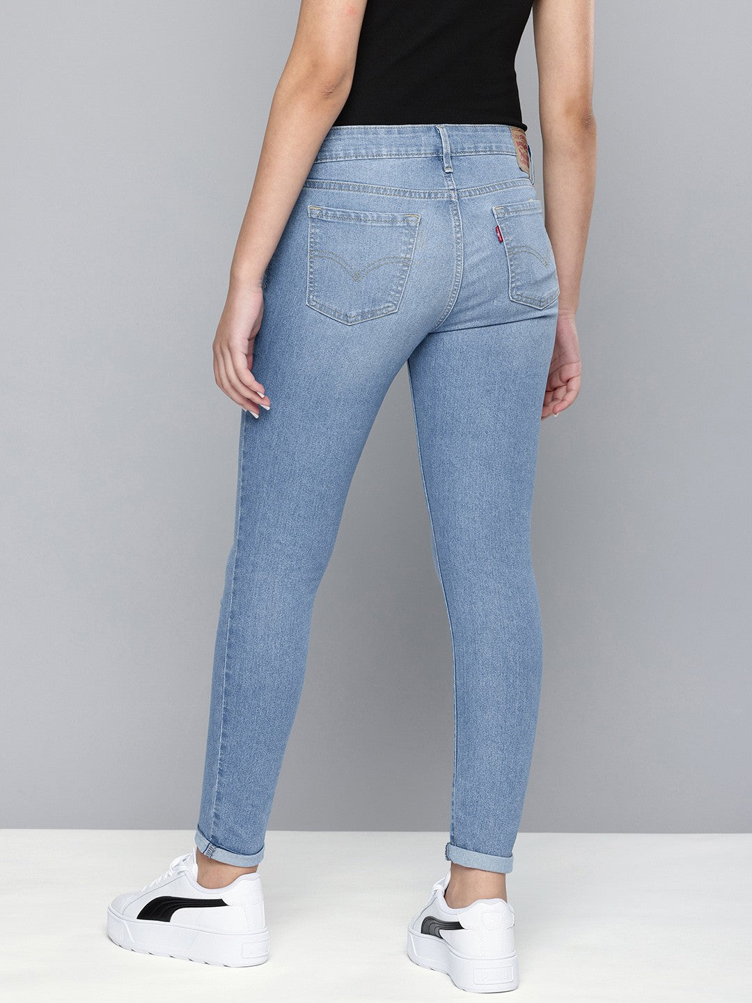 Women's 711 Blue Skinny Fit Mid Rise Jeans - Back View
