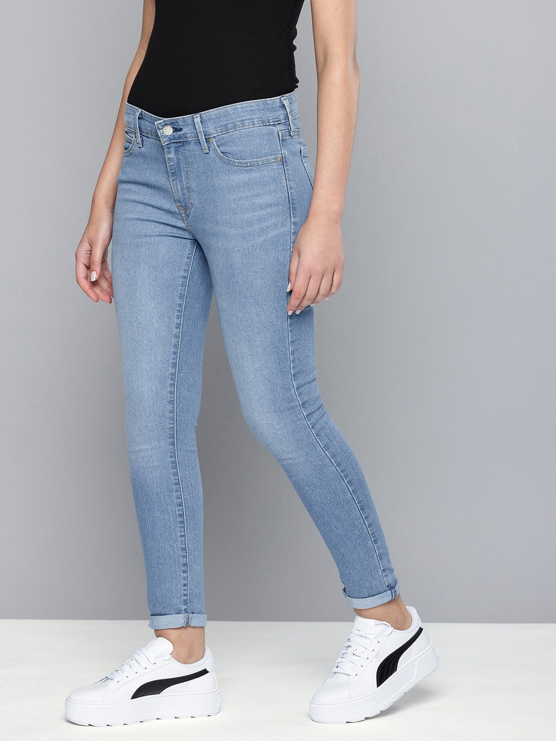 Women's 711 Blue Skinny Fit Mid Rise Jeans - Side View