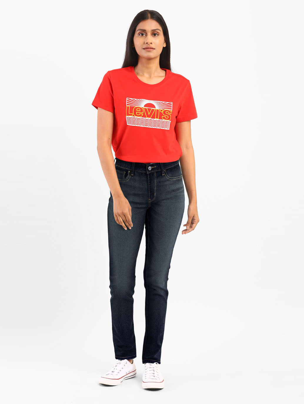 Women's 711 Navy Blue Skinny Fit Mid Rise Jeans - ModelFront View