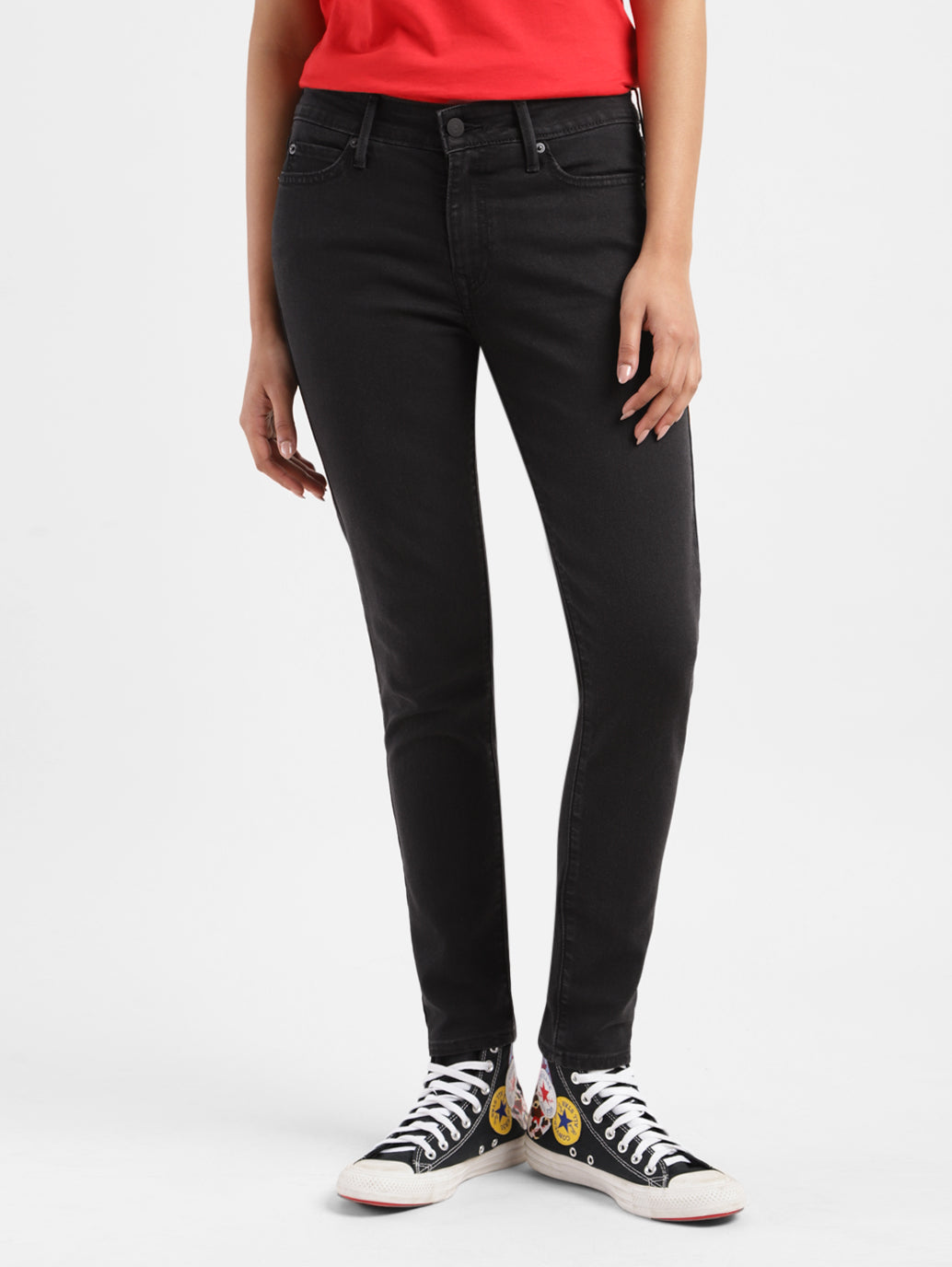 Women's 711 Black Skinny Fit Mid Rise Jeans - eb243b31-8fb4-458c-a5ef-5a32e6eda155 View