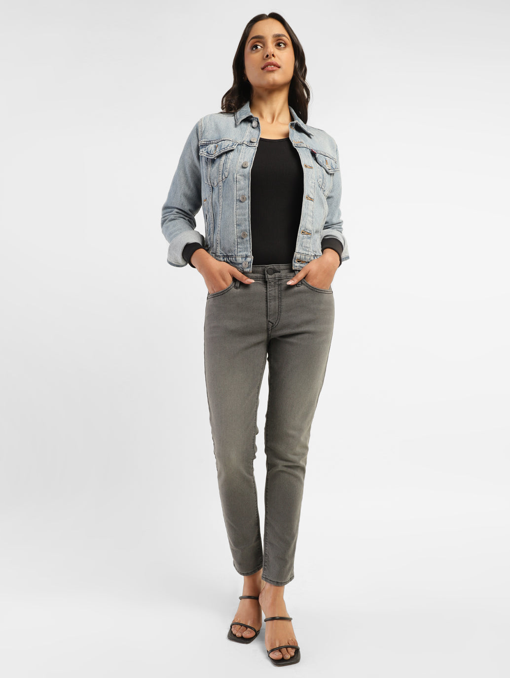 Women's 711 Grey Skinny Fit Mid Rise Jeans - StyleShot View