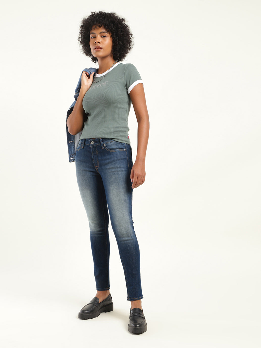 Women's 711 Blue Skinny Fit Mid Rise Jeans - Styleshot View