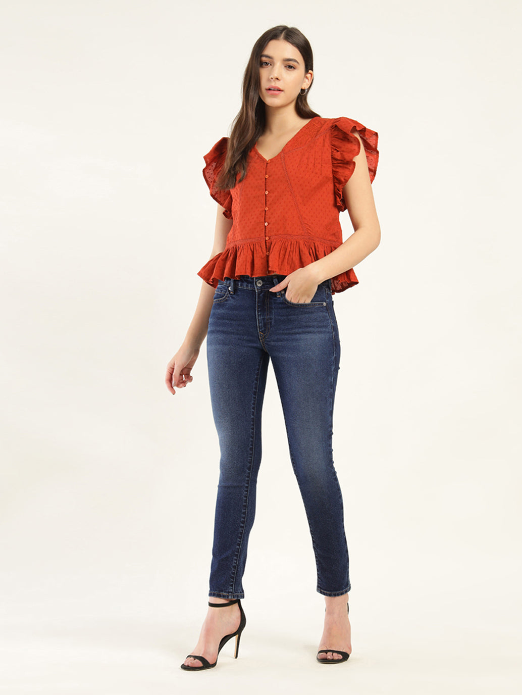 Women's 711 Blue Skinny Fit Mid Rise Jeans - Front View