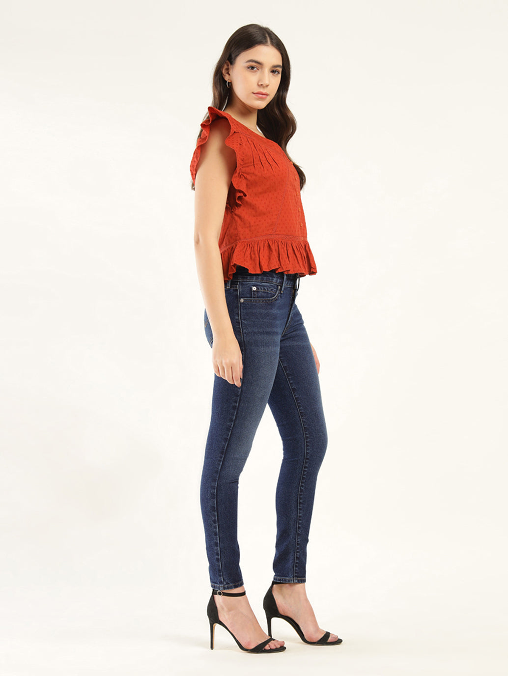 Women's 711 Blue Skinny Fit Mid Rise Jeans - Side View