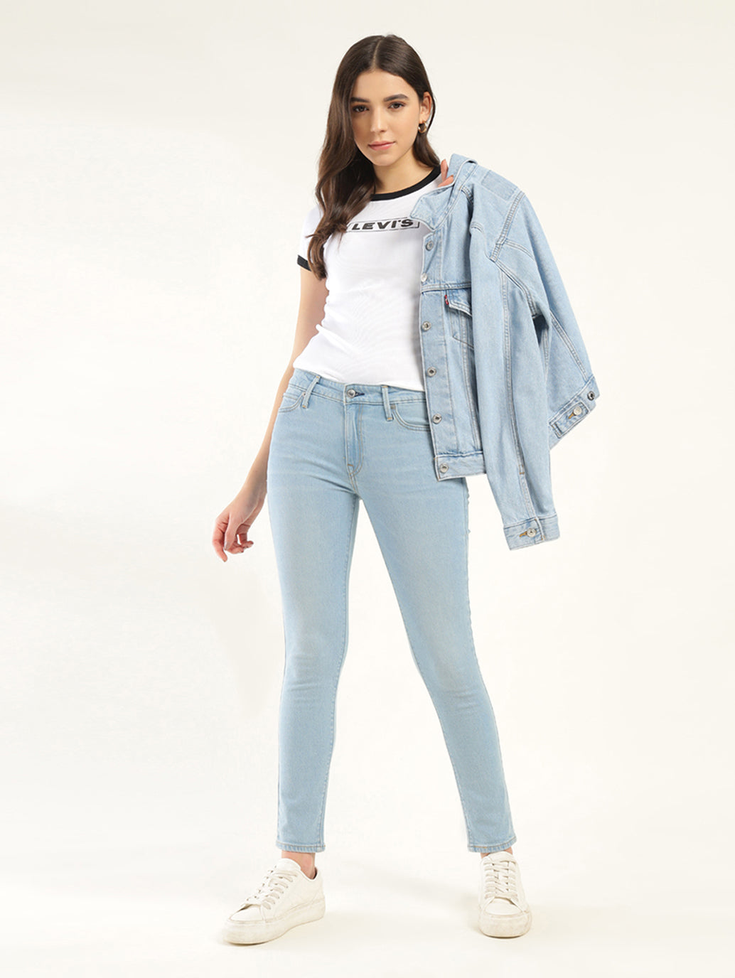 Women's 711 Blue Skinny Fit Mid Rise Jeans - Styleshot View