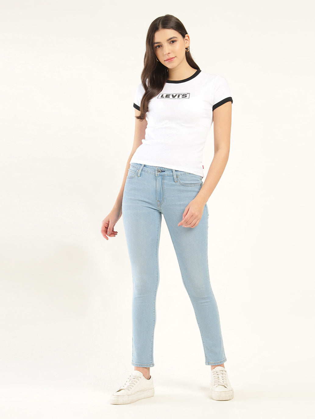 Women's 711 Blue Skinny Fit Mid Rise Jeans - Front View