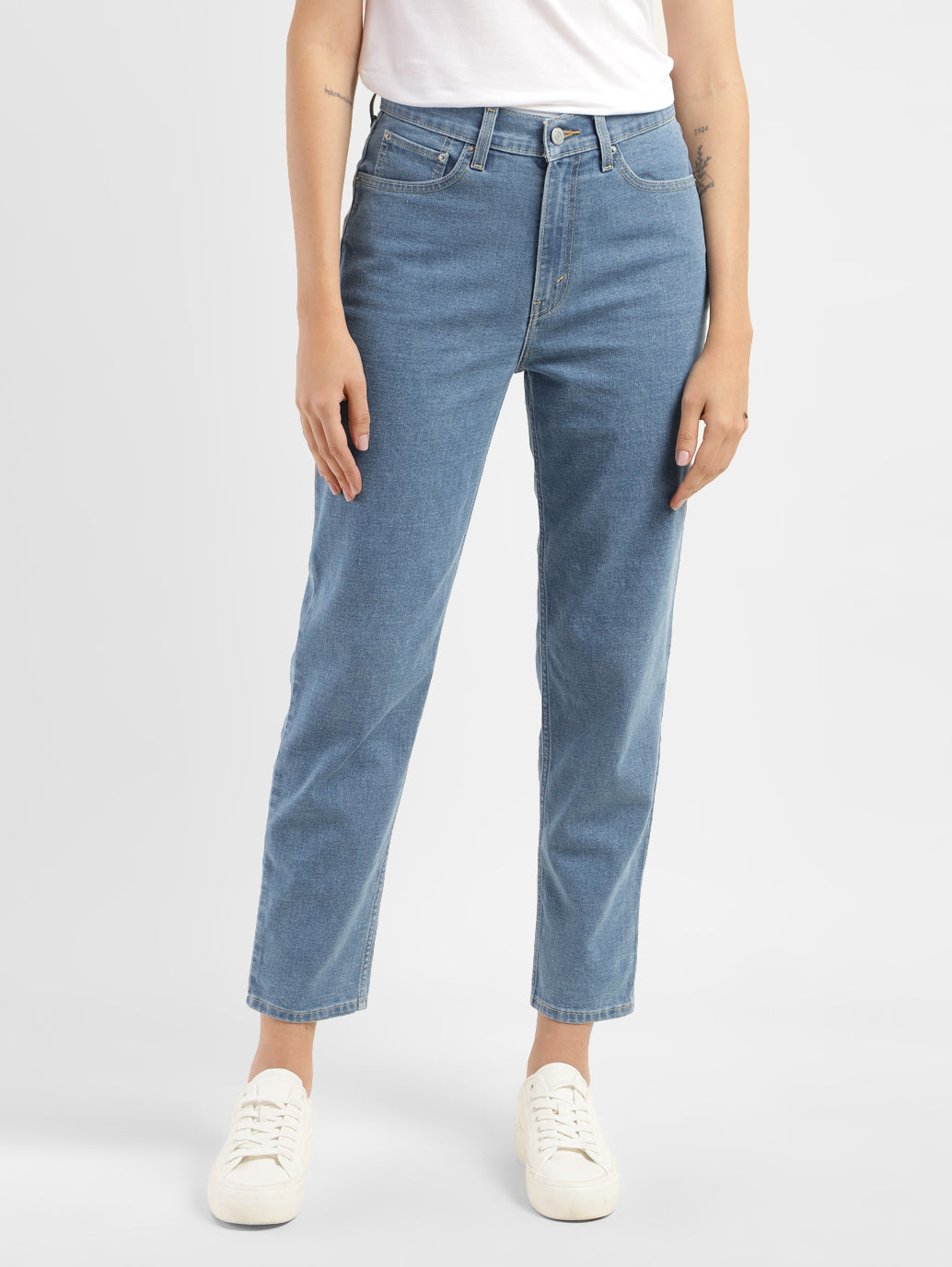 Women's Blue Loose Fit Mid Rise Mom Jeans - e5c72f07-7dbd-4539-b95e-521bc0c47113 View