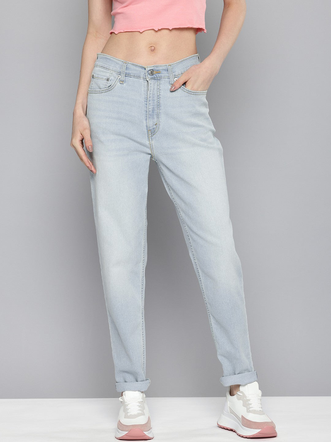 Women's 80s Mom Blue Loose Fit High Rise Jeans - Front View