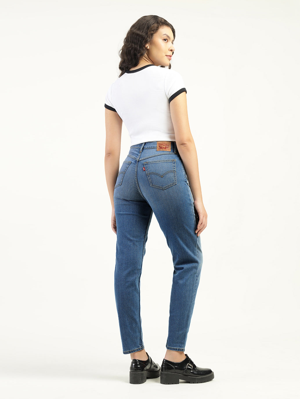 Women's 80s Mom Blue Loose Fit Mid Rise Jeans - Back View