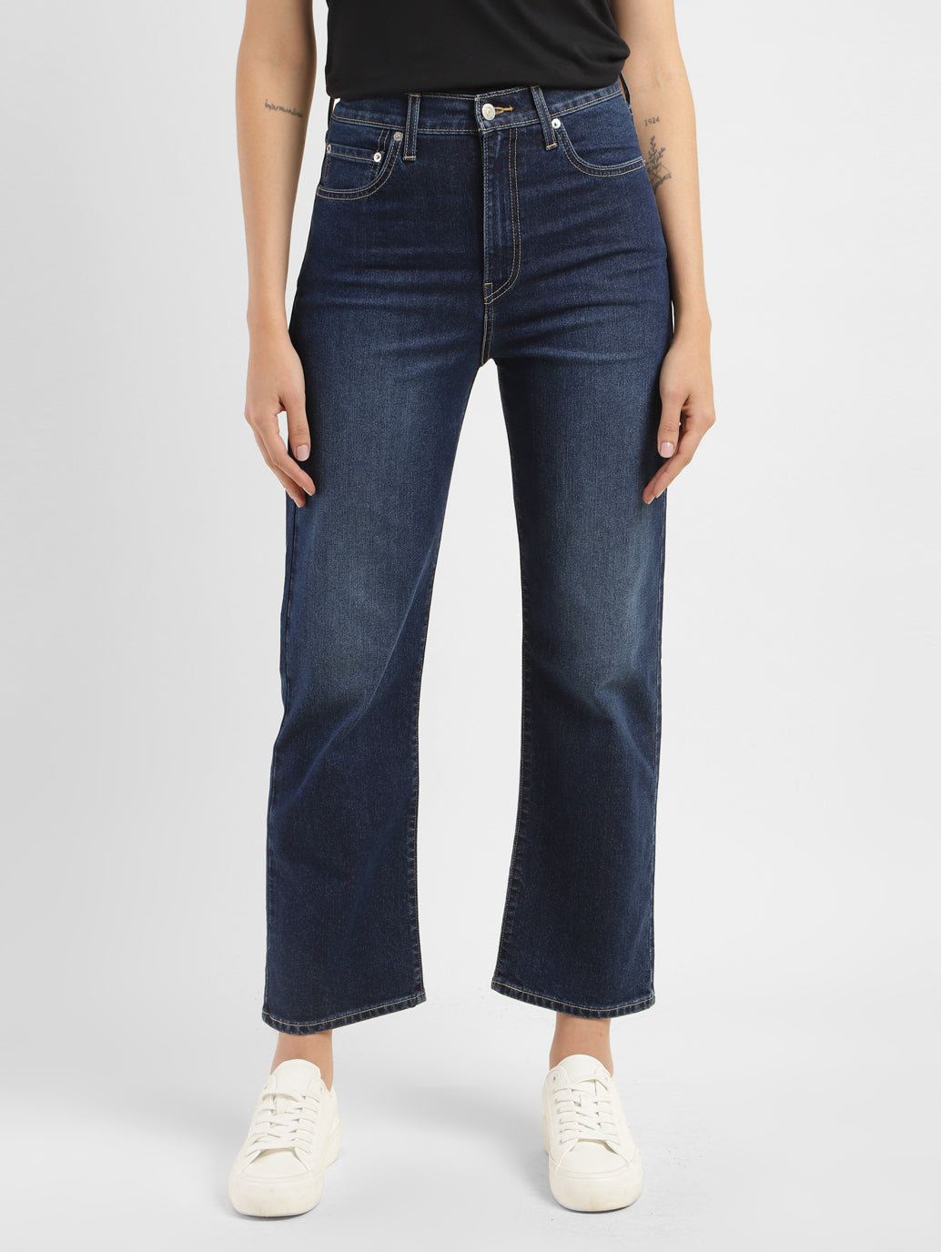Women's Blue Ribcage Straight Fit Mid Rise Jeans - 93019afa-d927-4bea-9683-1fac3ea0004d View