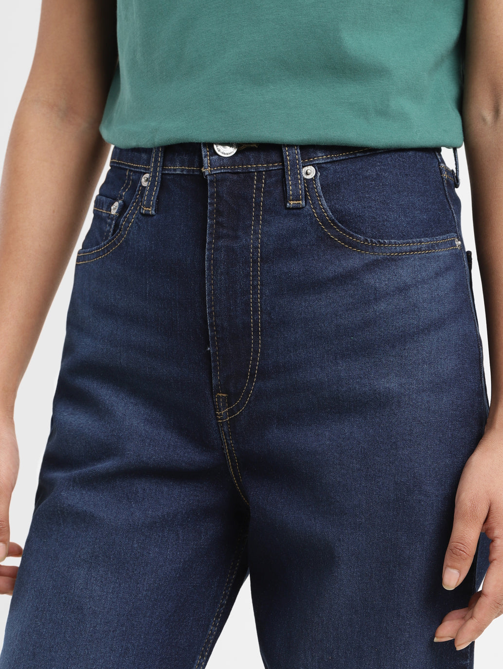 Women's Blue Ribcage Straight Fit High Rise Jeans - 1bf37508-a01f-4e2e-b2e5-57c0ecf6032c View