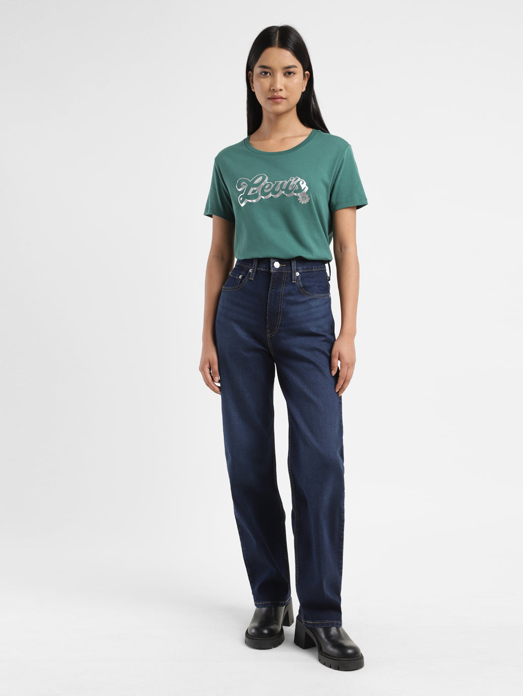 Women's Blue Ribcage Straight Fit High Rise Jeans - 928289f5-a274-412f-9a4f-9e5dd864947c View