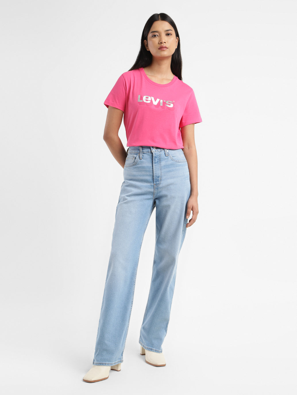 Women's Blue Ribcage Straight Fit High Rise Jeans - d1ce6e44-b22d-4827-8a51-e3fed397a46c View