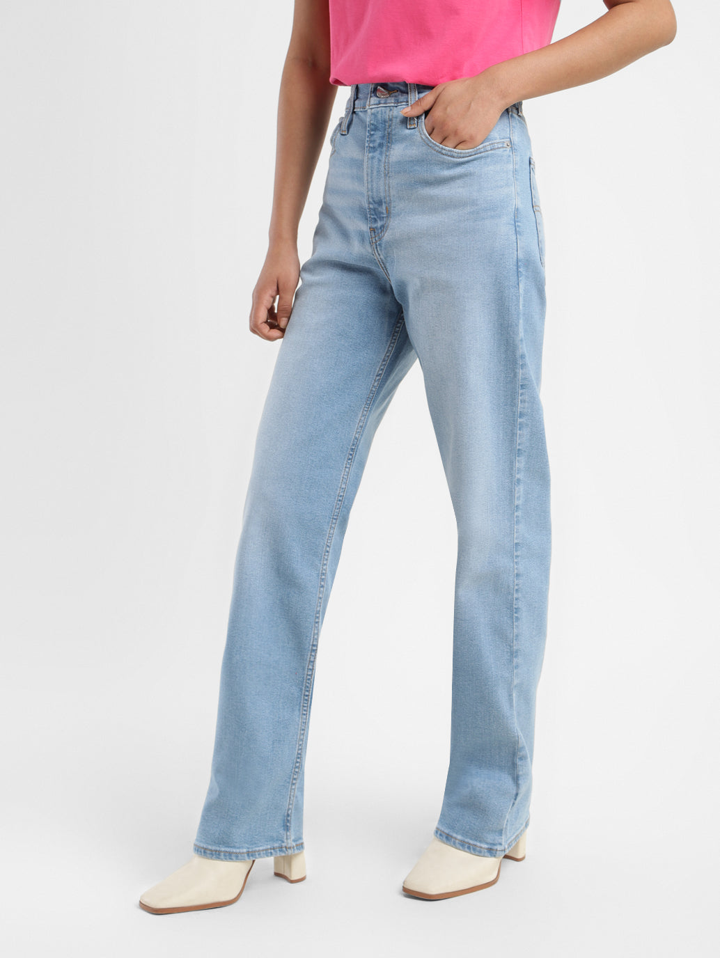 Women's Blue Ribcage Straight Fit High Rise Jeans - 14808f2e-f0b3-4dc6-a2c9-36f2263e5a12 View