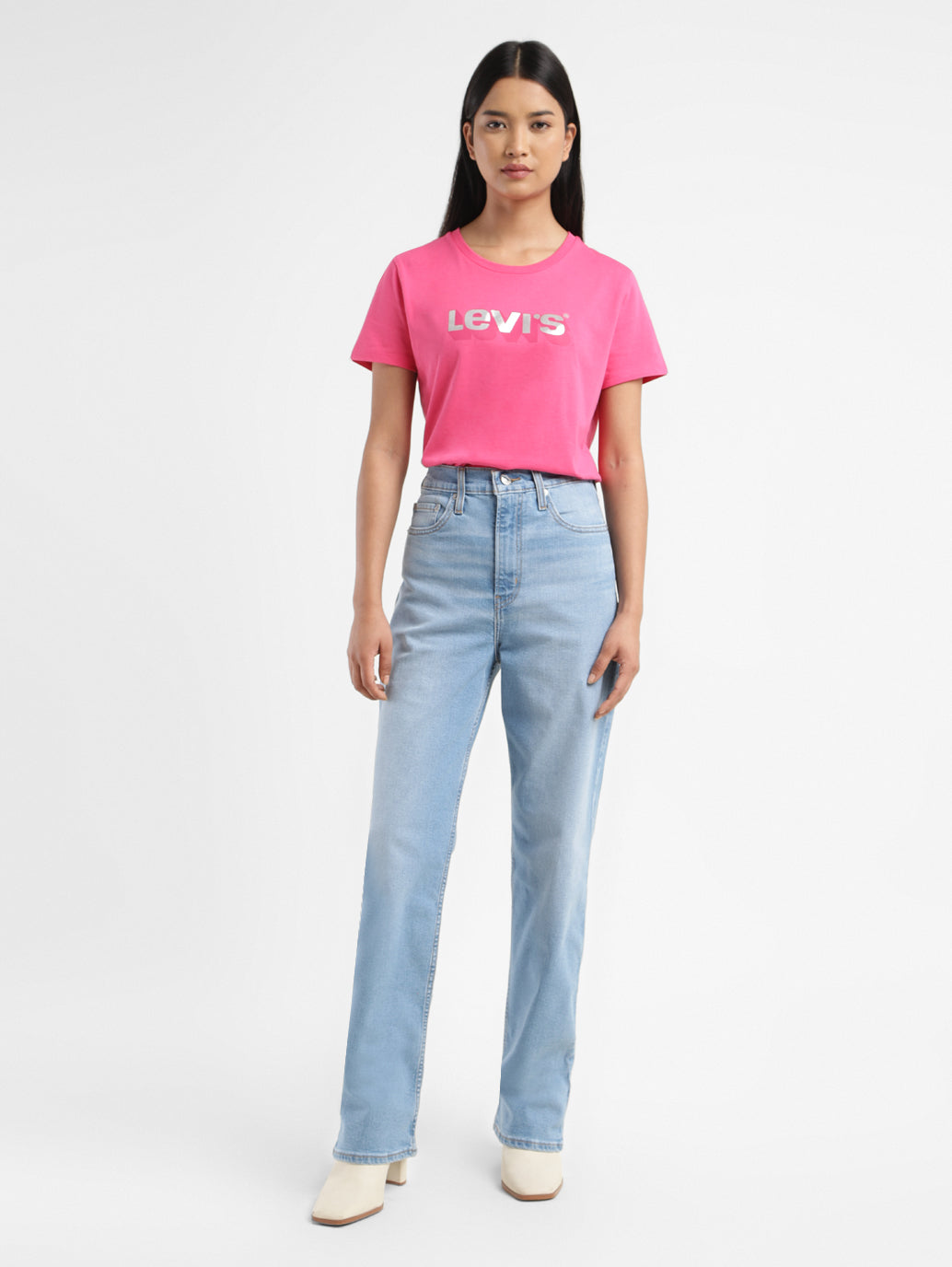 Women's Blue Ribcage Straight Fit High Rise Jeans - d1196696-7015-40b3-b511-0daee319da21 View