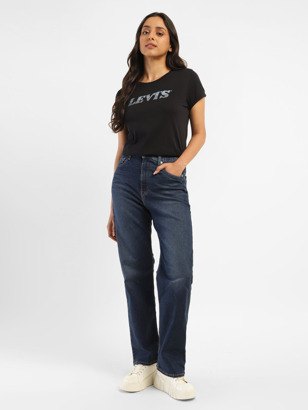 Women's Navy Blue Ribcage Straight Fit High Rise Jeans - e0a4ba92-95a6-4aa2-a513-7c4eead00c06 View