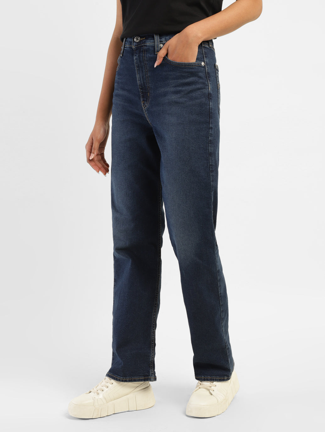 Women's Navy Blue Ribcage Straight Fit High Rise Jeans - c17e7ba4-053f-4cc1-9788-8d25557260f9 View