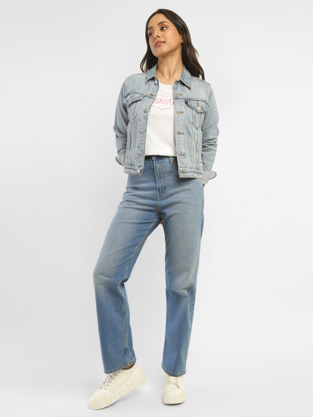 Women's Blue Ribcage Straight Fit High Rise Jeans - StyleShot View
