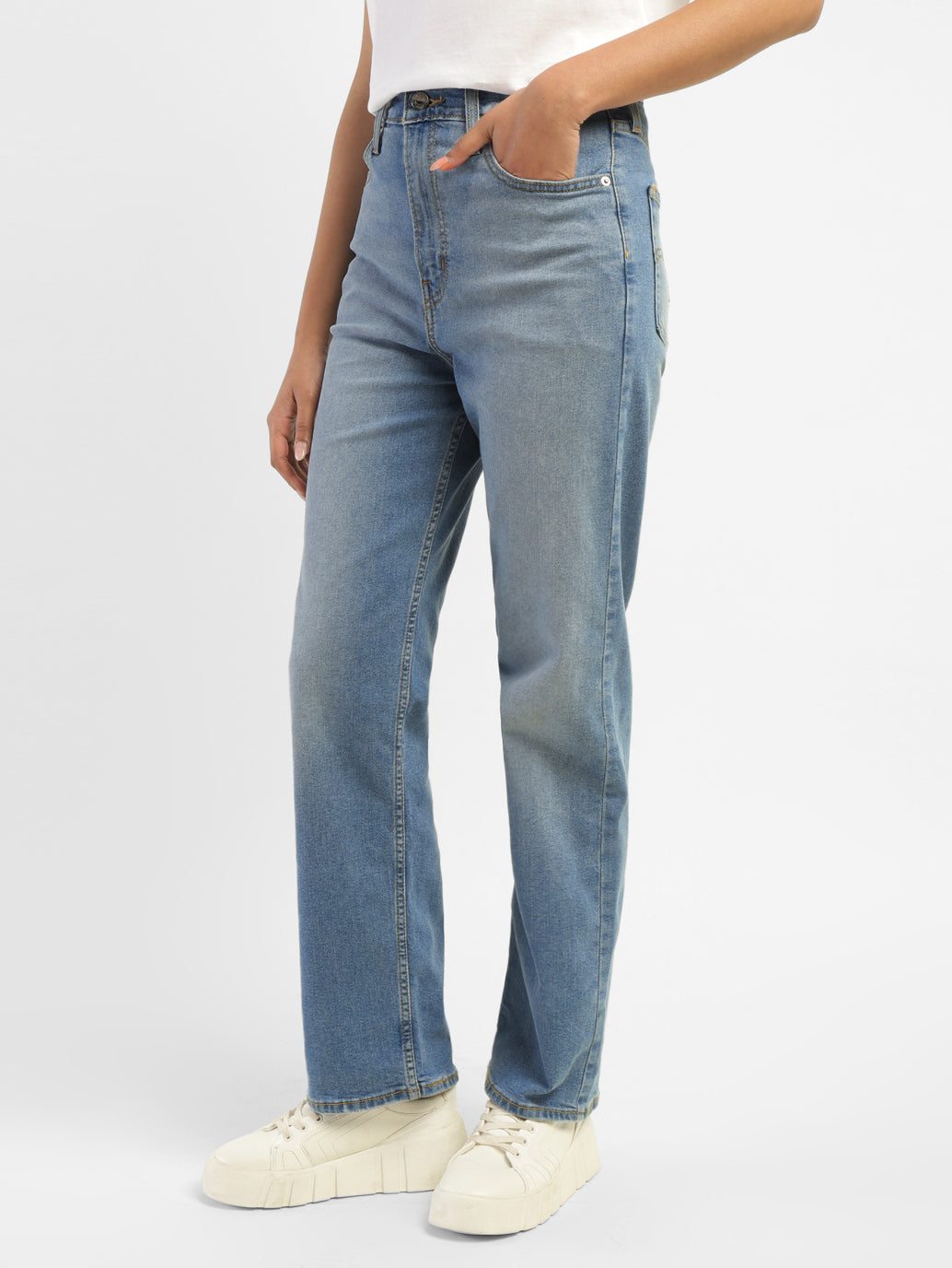 Women's Blue Ribcage Straight Fit High Rise Jeans - a827d414-cca9-478d-a4f1-ed4d634c244c View