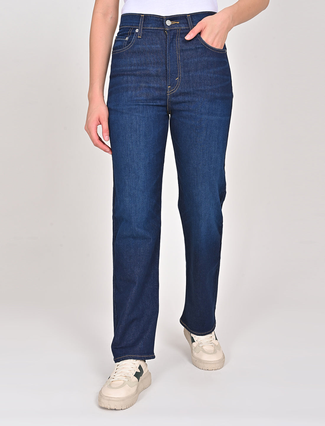 Women's Blue Ribcage Straight Fit High Rise Jeans - Front View