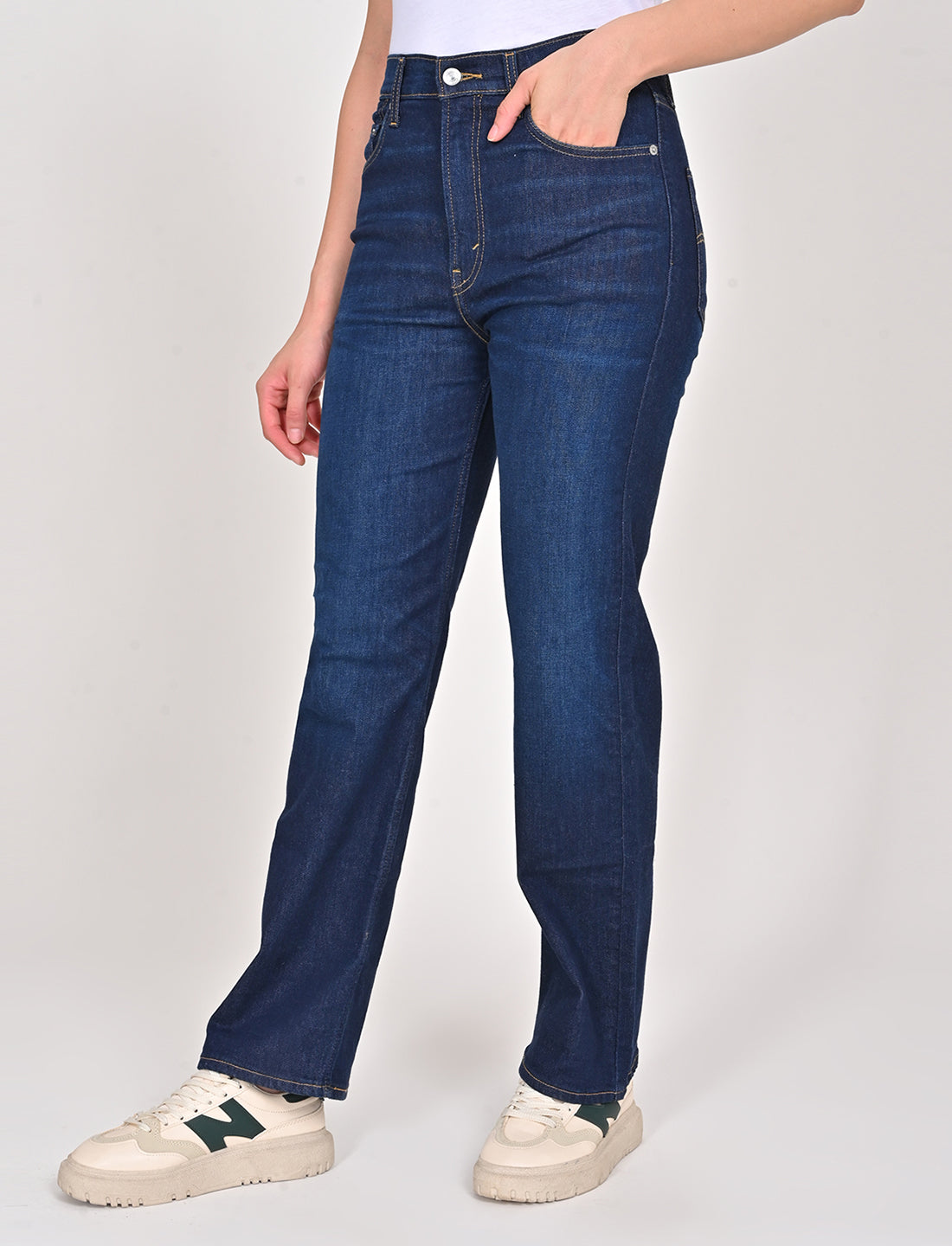 Women's Blue Ribcage Straight Fit High Rise Jeans - Side View
