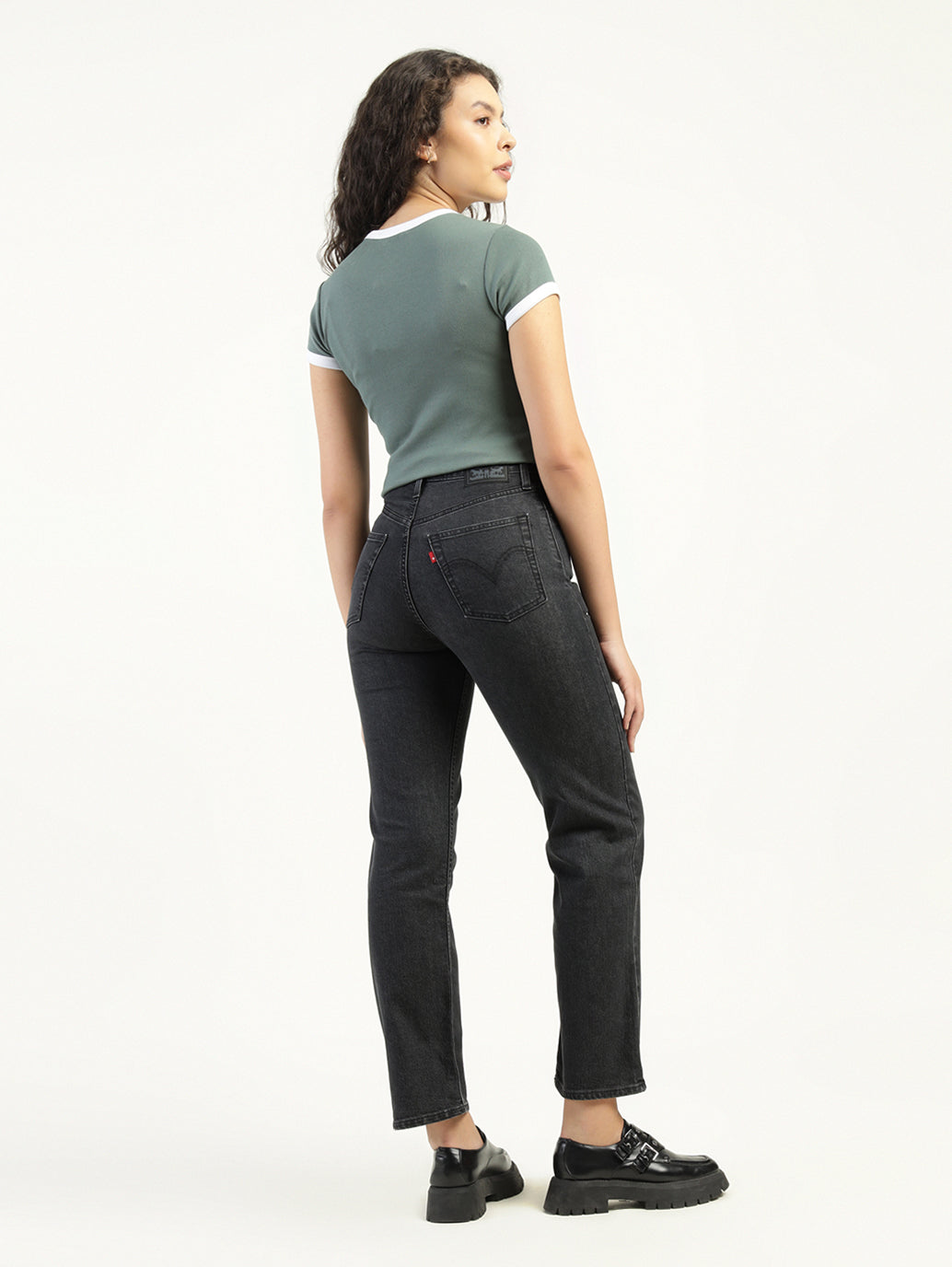 Women's Black Ribcage Straight Fit High Rise Jeans - Back View