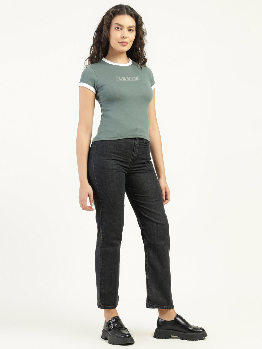 Women's Black Ribcage Straight Fit High Rise Jeans - Side View