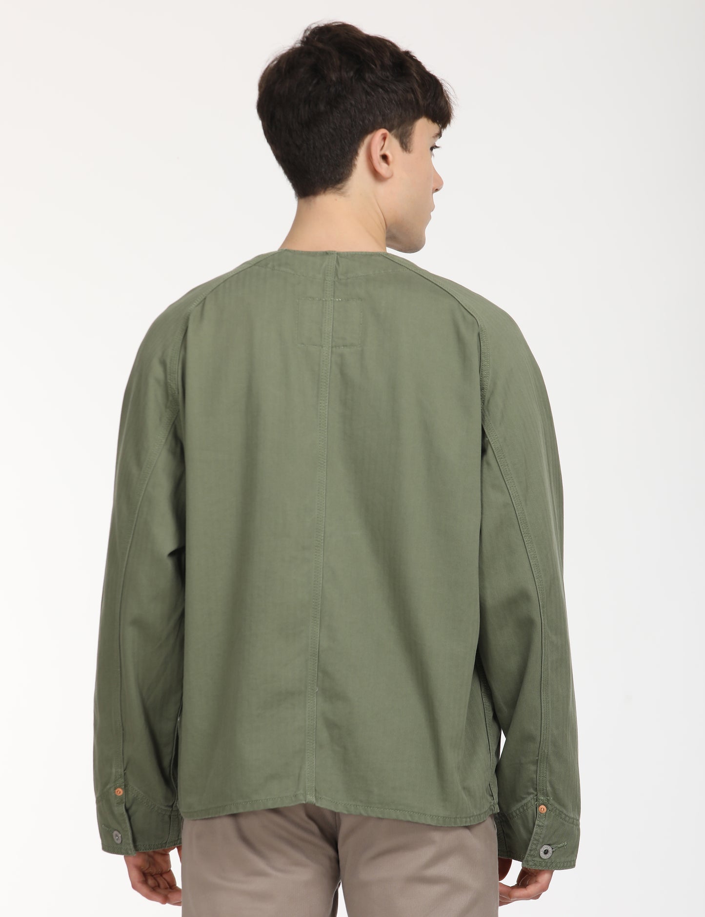 Men's Typographic Print Olive Jacket - Back View