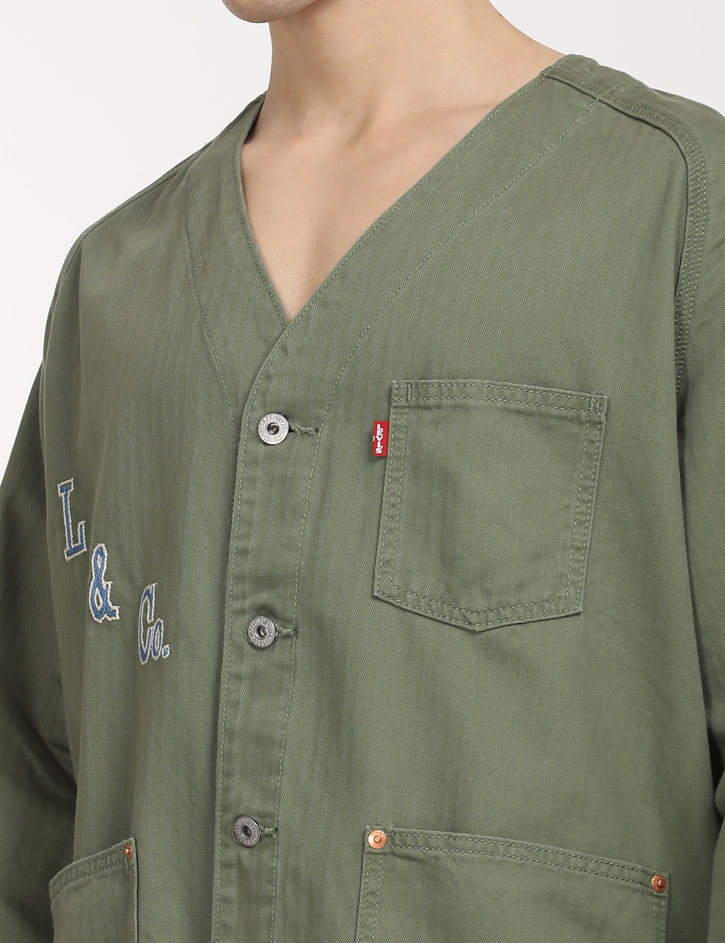 Men's Typographic Print Olive Jacket - deatil View