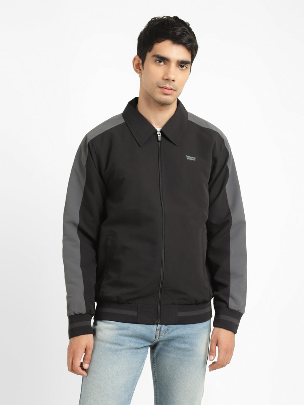 Men's Black High Neck Bomber Jacket - 8001540e-7e7f-4b1d-9189-3c372fcf7490 View
