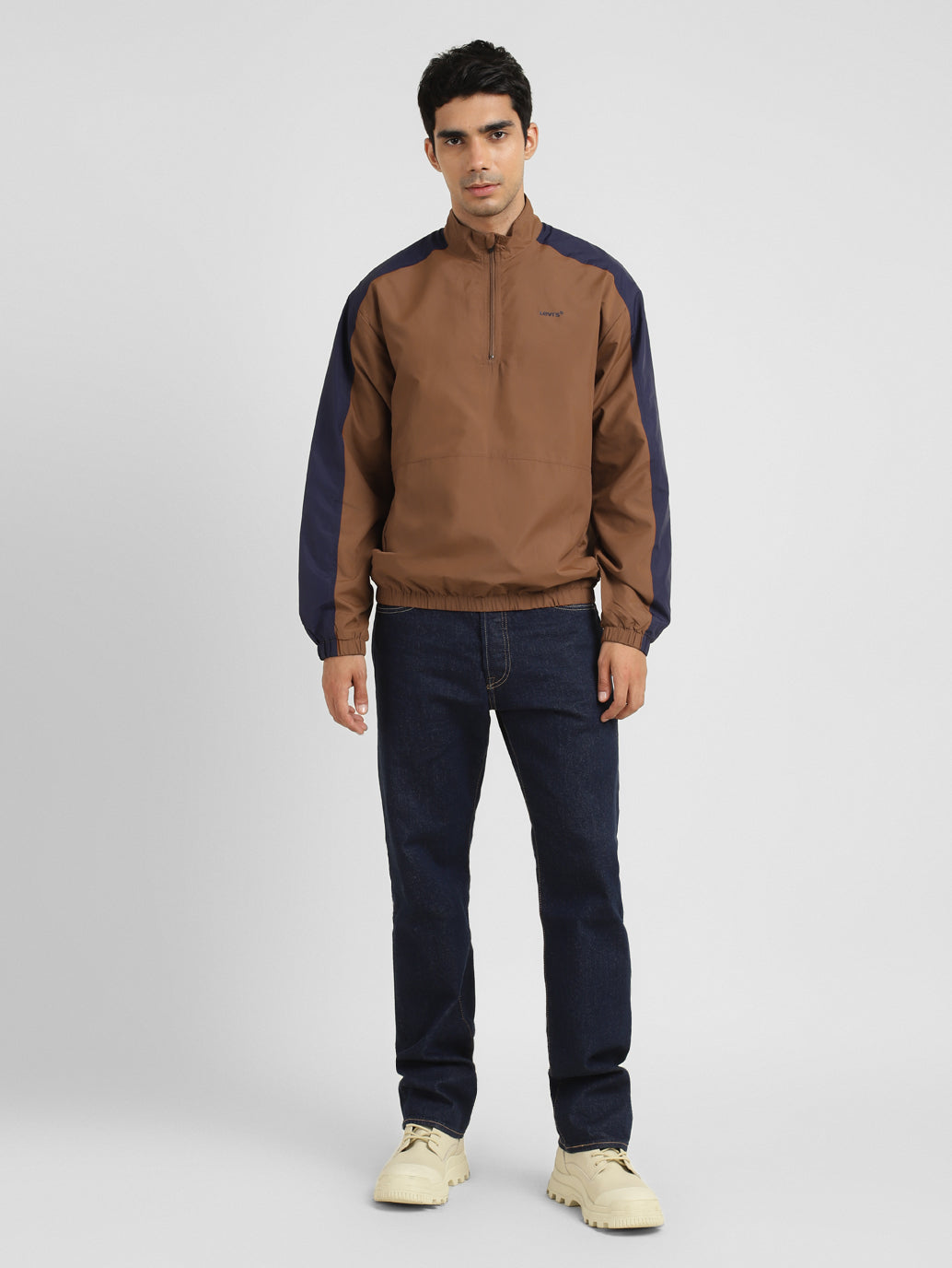 Men's Brown High Neck Tailored Jacket - 0cdd1968-0d37-45e0-b0a4-d02dc651a1bc View