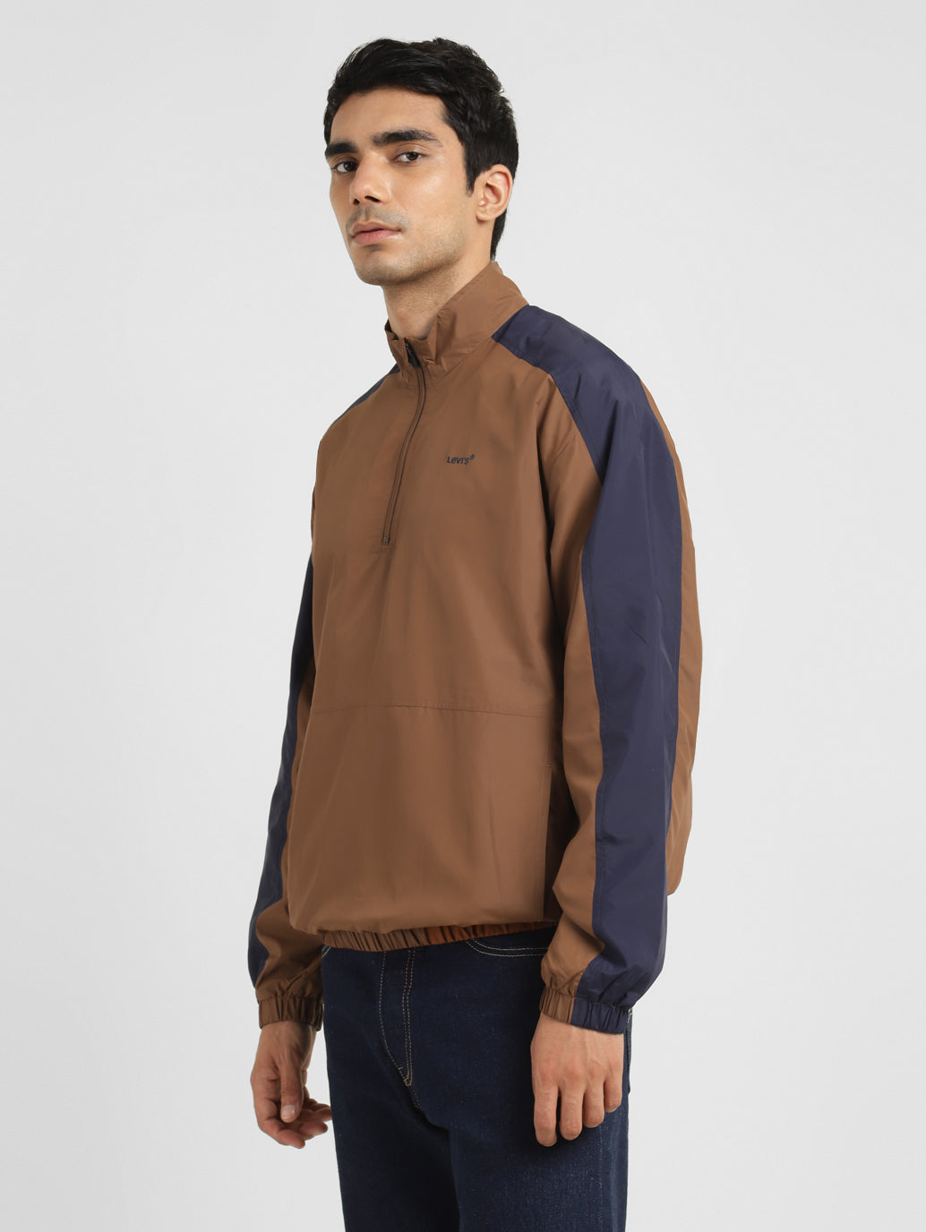 Men's Brown High Neck Tailored Jacket - 290e7725-73b7-4d0f-8d78-161b15fe7723 View