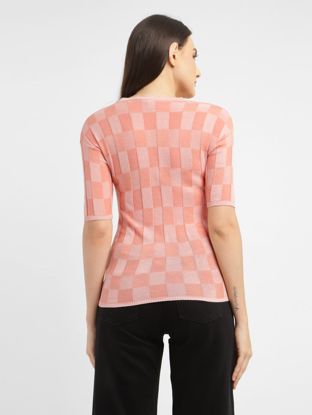 Women's Checked Crew Neck Top - 34aa9e84-285e-449e-8d0c-85c9d4945149 View