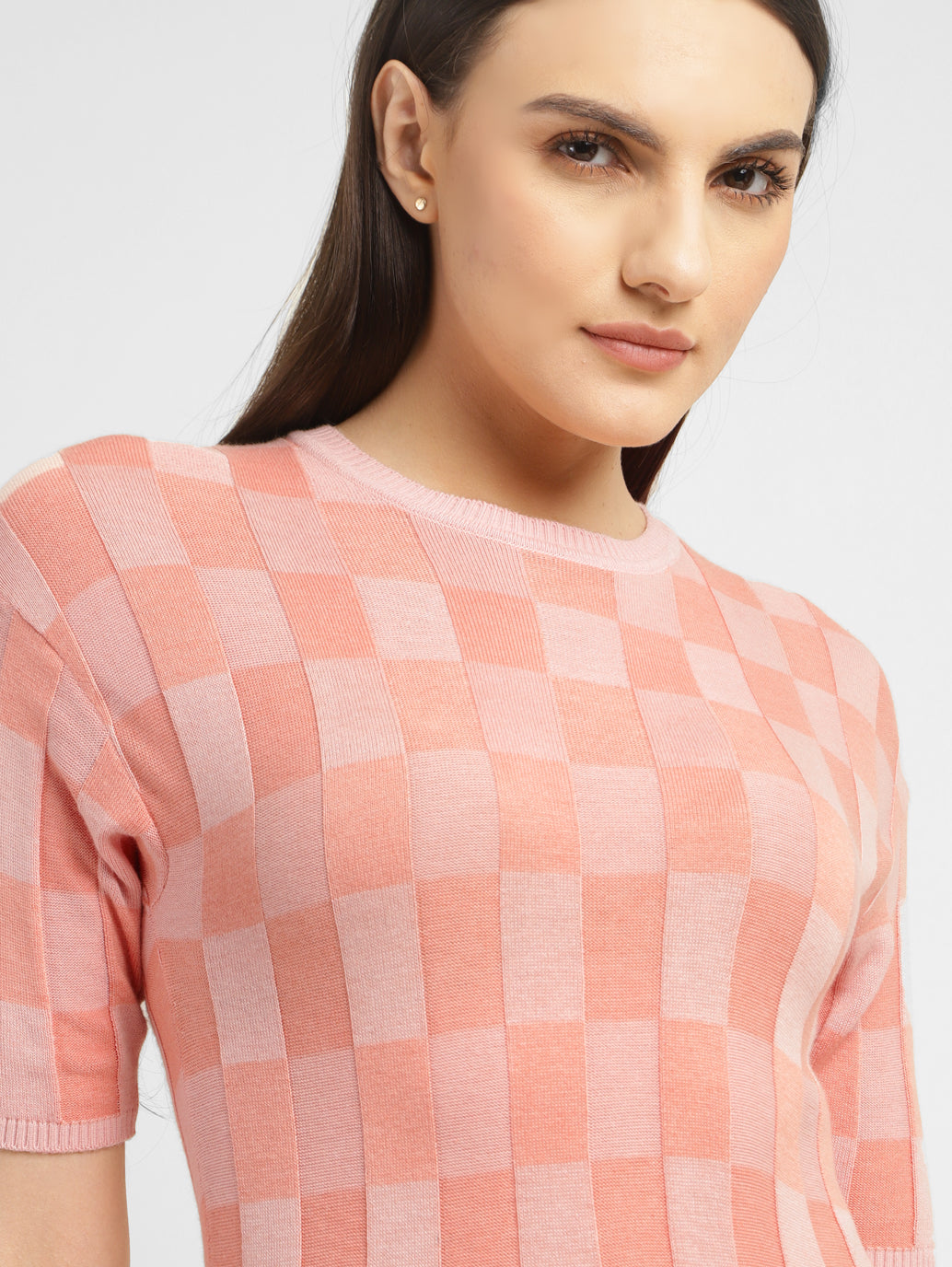 Women's Checked Crew Neck Top - e1fb2eeb-7d66-4970-a48b-f7e7d4a2f3ef View