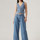 Women's Blue Baggy Dad Wide Leg Fit Low Rise Jeans - Front View