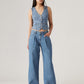 Women's Blue Baggy Dad Wide Leg Fit Low Rise Jeans - Front2 View