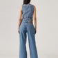 Women's Blue Baggy Dad Wide Leg Fit Low Rise Jeans - Back View