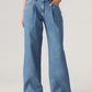 Women's Blue Baggy Dad Wide Leg Fit Low Rise Jeans - 3 View