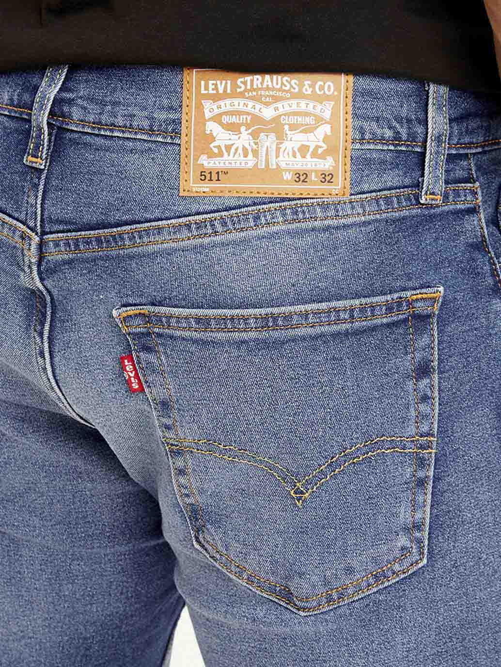 Men's 511 Blue Slim Fit Mid Rise Jeans - Detail View