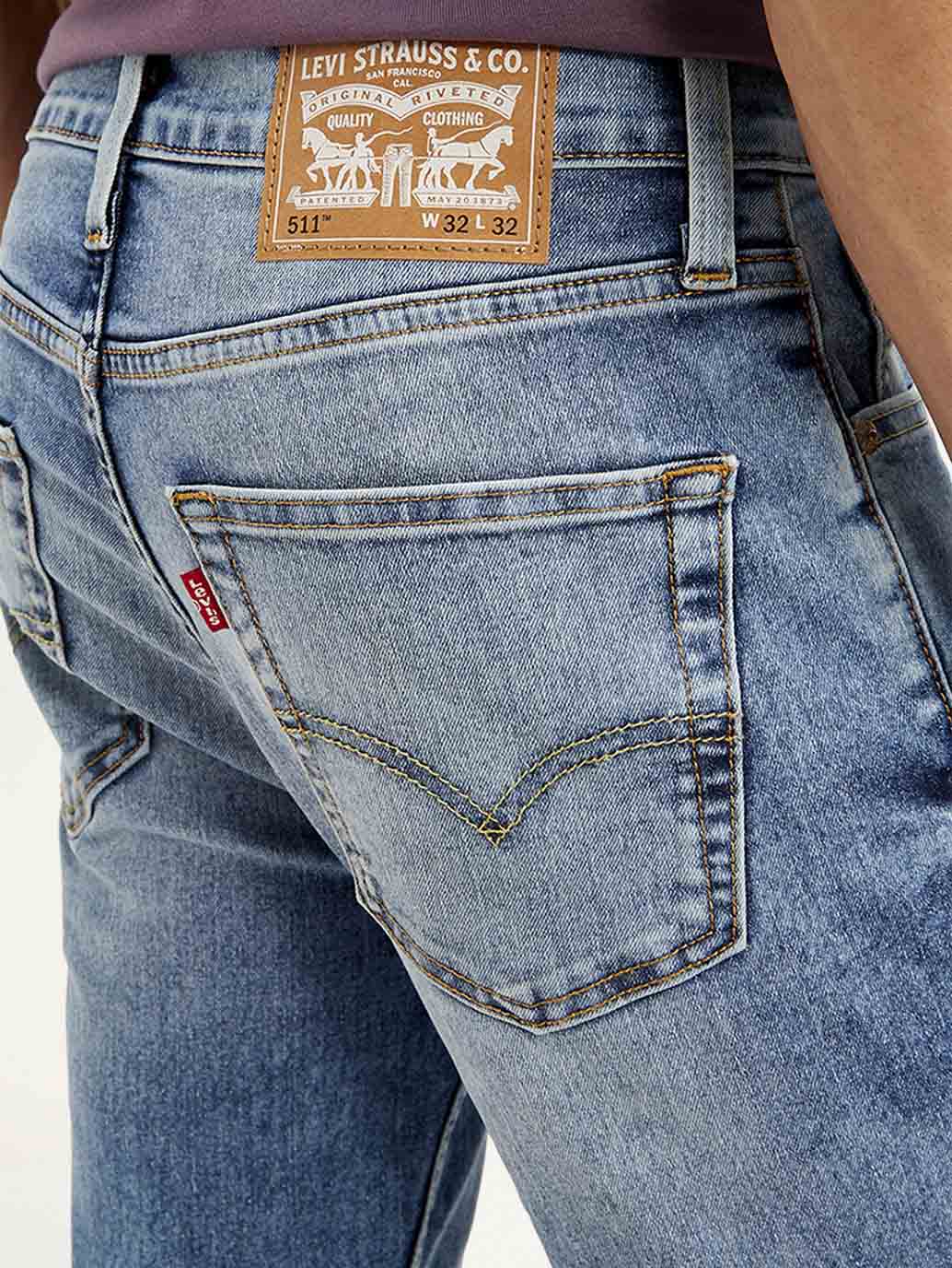 Men's 511 Blue Slim Fit Mid Rise Jeans - Detail View