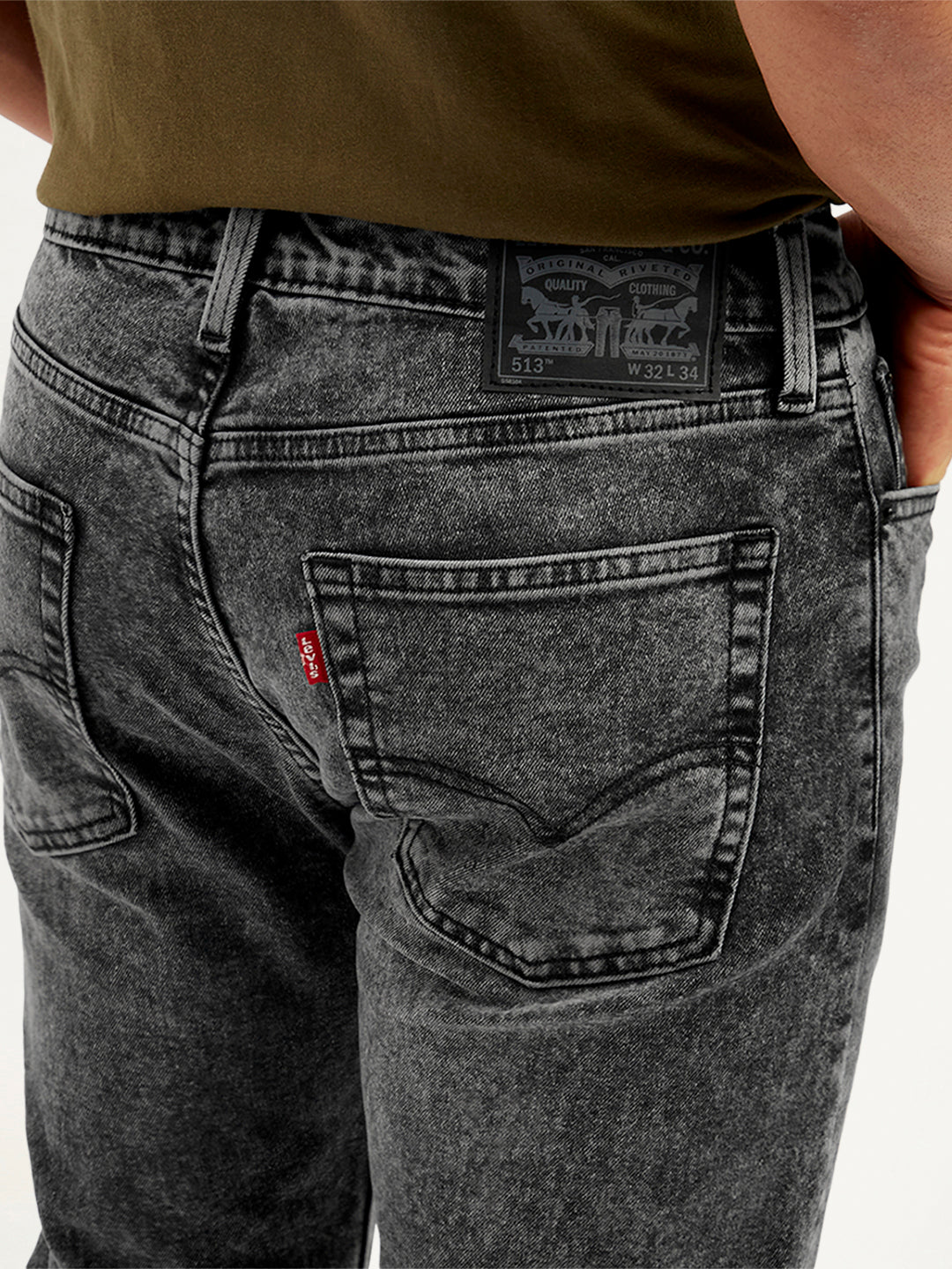 Men's 513 Charcoal Grey Slim Straight Fit Mid Rise Jeans - Detail View