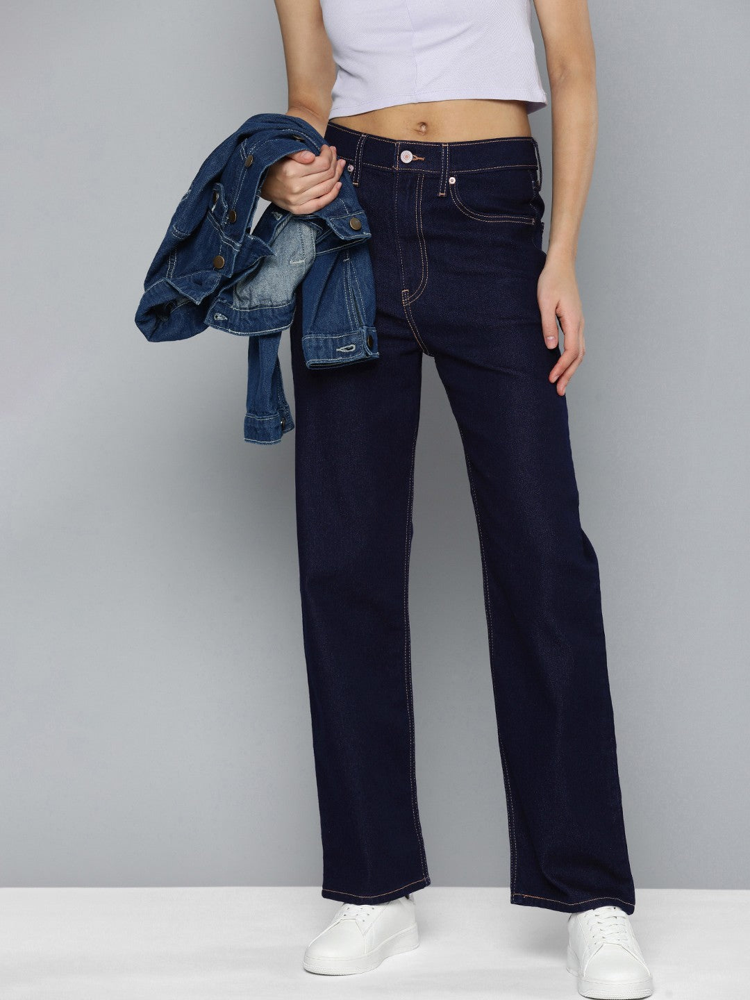 Women's Navy Blue Ribcage Straight Fit High Rise Jeans - 1 View