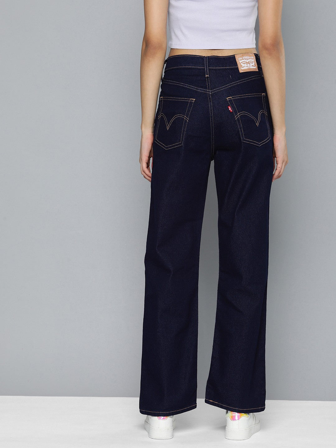 Women's Navy Blue Ribcage Straight Fit High Rise Jeans - 3 View