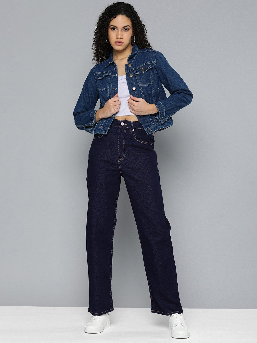 Women's Navy Blue Ribcage Straight Fit High Rise Jeans - 4 View