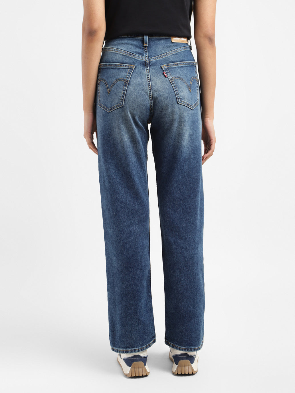 Women's Blue Ribcage Straight Fit Mid Rise Jeans - 99b9e584-dcf3-4bb7-974f-52da1fdb92cd View