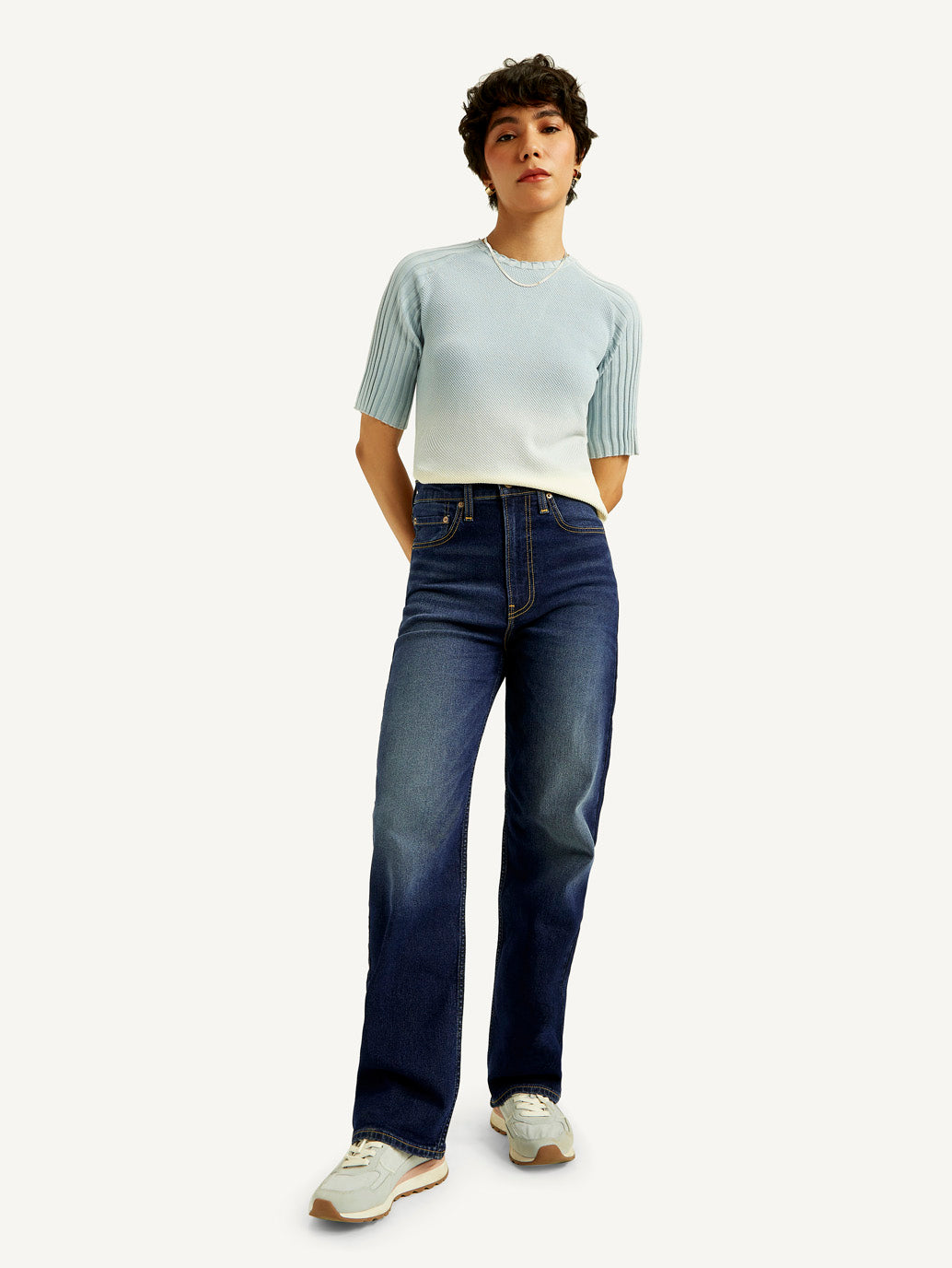 Women's Navy Blue Ribcage Straight Fit High Rise Jeans