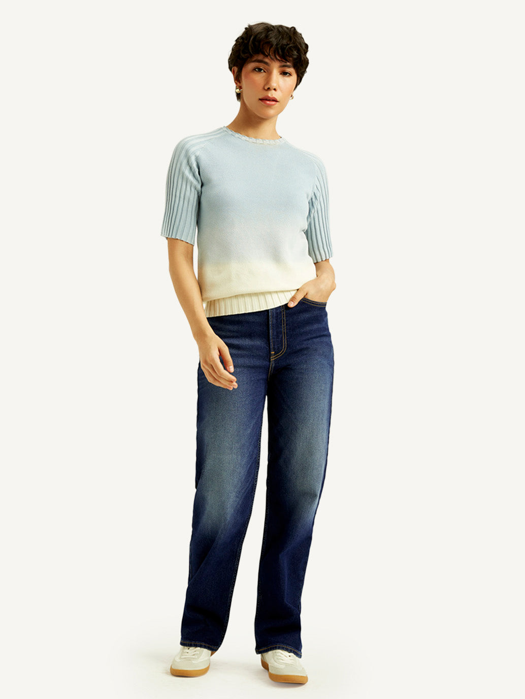 Women's Navy Blue Ribcage Straight Fit High Rise Jeans - Styleshot View